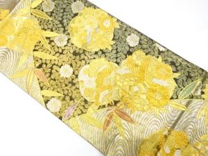 流水に松竹梅・花鳥模様織り出し　振袖用袋帯